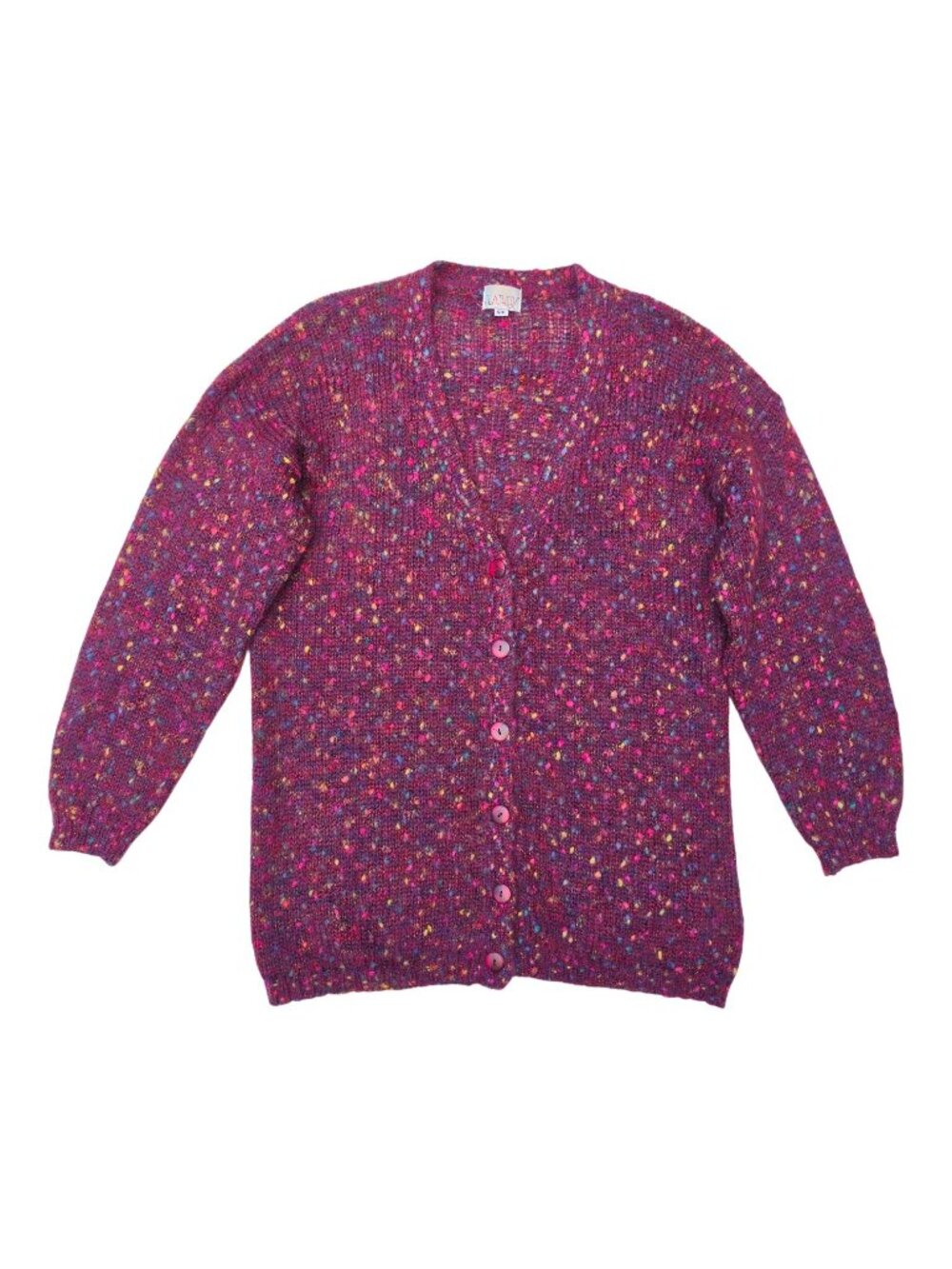 Vtg FEATHERS Mohair Blend Confetti Knit Cardigan Sweater Purple Speckled S / M